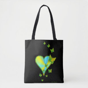 Regenbogenherz und Schmetterling auf schwarz Tasche