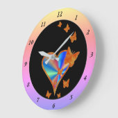Regenbogenherz und Schmetterling Große Wanduhr (Winkel)