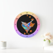 Regenbogenherz und Schmetterling Große Wanduhr (Zuhause)
