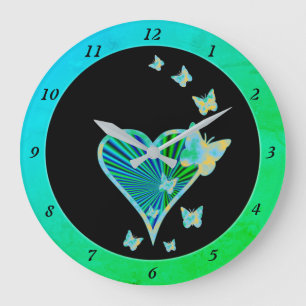 Regenbogenherz und Schmetterling Große Wanduhr