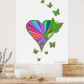 Regenbogenherz und Schmetterling Poster (Küche)