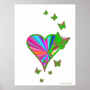 Regenbogenherz und Schmetterling Poster