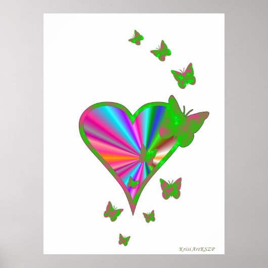 Regenbogenherz und Schmetterling Poster (Vorne)