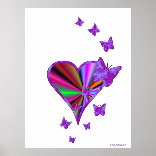 Regenbogenherz und Schmetterling Poster (Vorne)