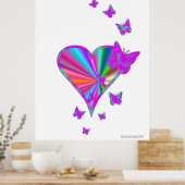 Regenbogenherz und Schmetterling Poster (Küche)