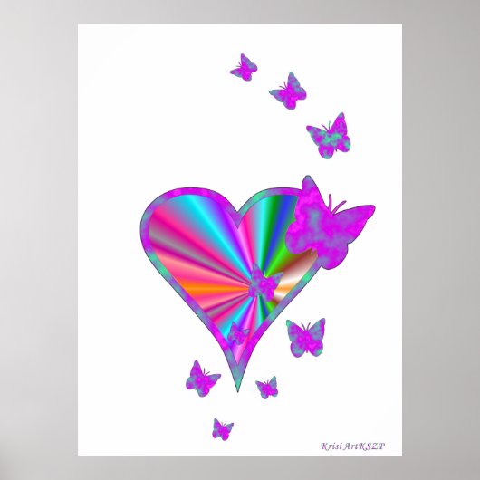 Regenbogenherz und Schmetterling Poster (Vorne)
