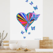 Regenbogenherz und Schmetterling Poster (Küche)