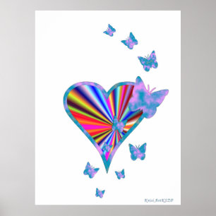 Regenbogenherz und Schmetterling Poster