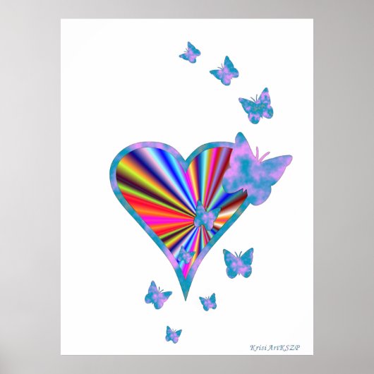 Regenbogenherz und Schmetterling Poster (Vorne)