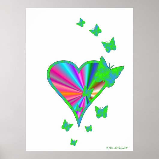Regenbogenherz und Schmetterling Poster (Vorne)