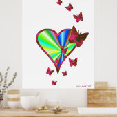 Regenbogenherz und Schmetterling Poster (Küche)