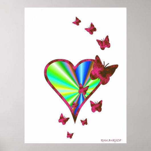 Regenbogenherz und Schmetterling Poster (Vorne)