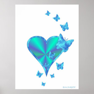 Regenbogenherz und Schmetterling Poster