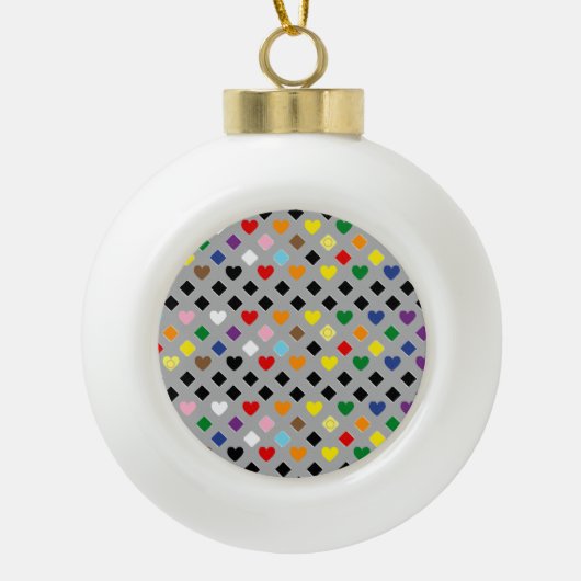 Regenbogenherzen Keramik Kugel-Ornament (Vorderseite)