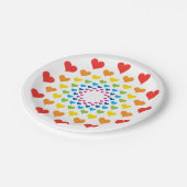 Regenbogenherzen Pappteller (Schrägansicht)