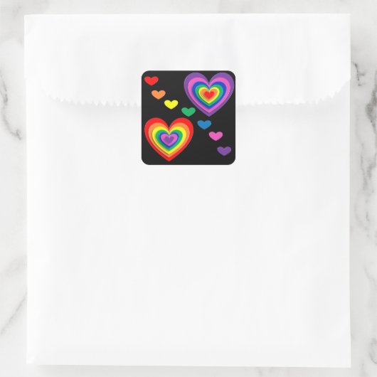 Regenbogenherzen Quadratischer Aufkleber (Tasche)