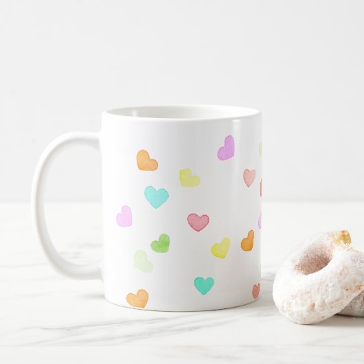 Regenbogenherzen Wasserfarbenfreude Kaffeetasse (Mit Donut)