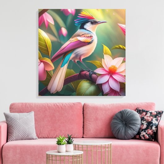 Regenbogenkamm Jay Fantasy-Vogel Leinwanddruck (Insitu (Wohnzimmer))