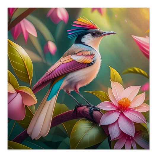 Regenbogenkamm Jay Fantasy-Vogel Poster (Vorderseite)