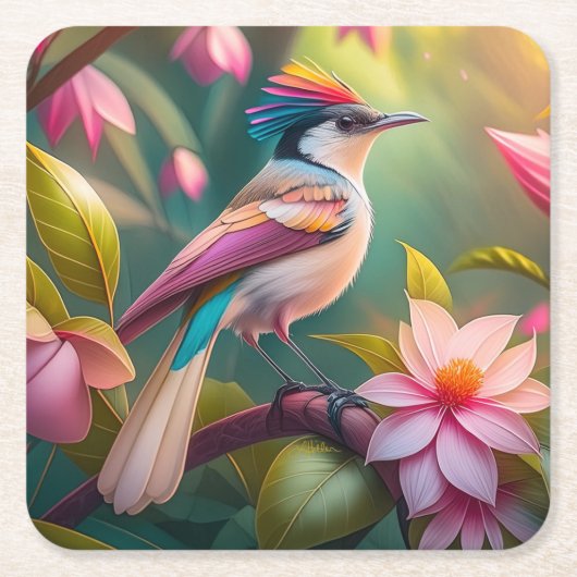 Regenbogenkamm Jay Fantasy-Vogel Rechteckiger Pappuntersetzer (Vorderseite)