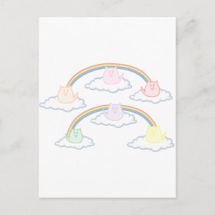 Regenbogenkätzchen auf Wolken Postkarte