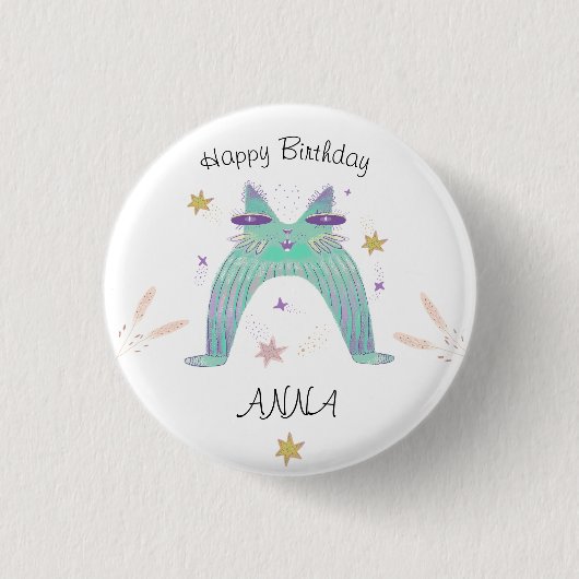 Regenbogenkatze Geburtstag Button (Vorderseite)