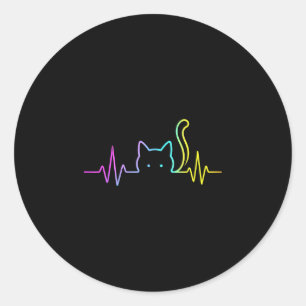 Regenbogenkatze Herzschlag Runder Aufkleber