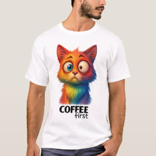 Regenbogenkatze Kaffee Erste Lustige Kunst T-Shirt