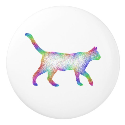 Regenbogenkatze Keramikknauf (Vorderseite)