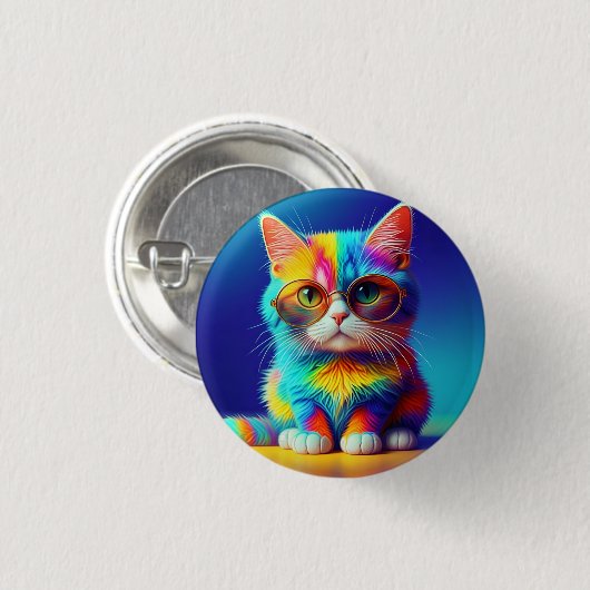 Regenbogenkatze mit Brille Button (Vorne & Hinten)