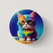 Regenbogenkatze mit Brille Button (Vorderseite)