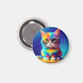 Regenbogenkatze mit Brille Magnet (Vorderseite/Rückseite)