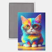 Regenbogenkatze mit Brille Magnet (Vorderseite/Rückseite)