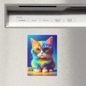 Regenbogenkatze mit Brille Magnet (In Situ (Geschirrspüler))