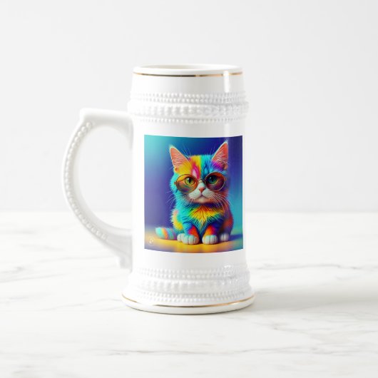 Regenbogenkatze mit Brille Portrait-47567 Bierglas (Links)