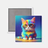 Regenbogenkatze mit Brille Portrait-47567 Magnet (Vorderseite/Rückseite)