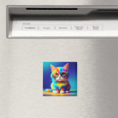 Regenbogenkatze mit Brille Portrait-47567 Magnet (In Situ (Geschirrspüler))