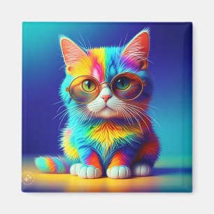 Regenbogenkatze mit Brille Portrait-47567 Magnet