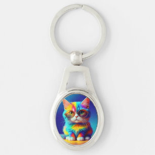 Regenbogenkatze Mit Brille Portrait-47567 Schlüsselanhänger