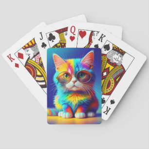 Regenbogenkatze mit Brille Portrait-47567 Spielkarten