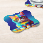 Regenbogenkatze mit Brille Portrait-47567 Untersetzer (angewinkelt)