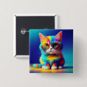 Regenbogenkatze mit Brille Porträt-47567 Button (Vorne & Hinten)