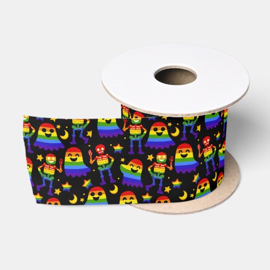 🦇🌈 Regenbogenknochen & Sterne Satinband (Spule)