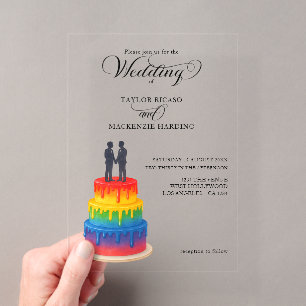 Regenbogenkuchen und elegantes Skript schwule Hoch Acryleinladungen