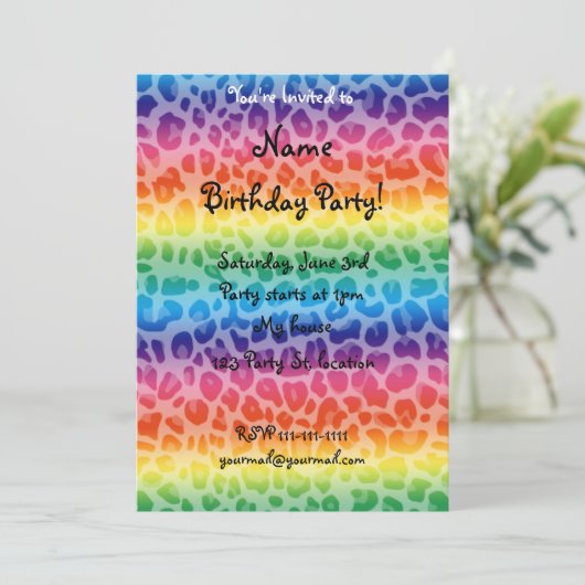 Regenbogenleopard-Druckmuster Einladung (Stehend Vorderseite)