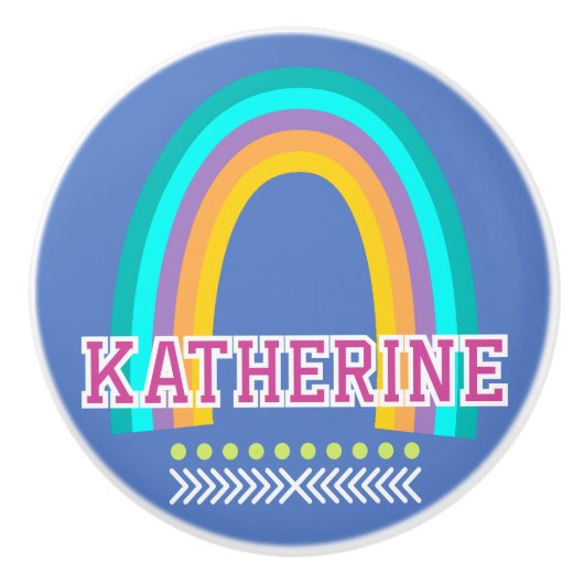 Regenbogenlicht Pastellblau Keramikknauf (Vorderseite)