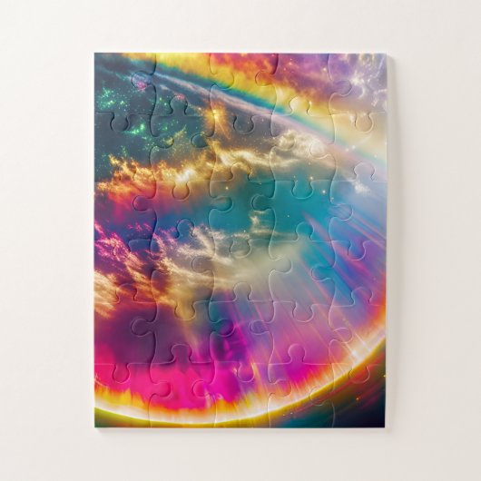 Regenbogenlicht scheut durch Wolken im Weltraum Puzzle (Vertikal)