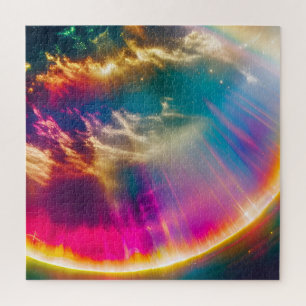 Regenbogenlicht scheut durch Wolken in Sternenhimm Puzzle