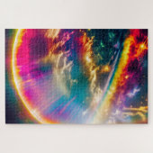 Regenbogenlicht strahlt durch Wolken in Sternenhim Puzzle (Horizontal)