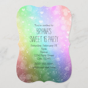 Regenbogenlichter Funkeln Sweet 16 Party Einladung